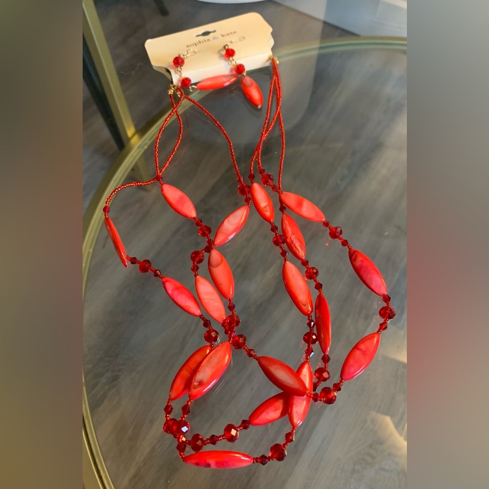 NWT Sophia and Kate Red Layered Necklace with Earrings